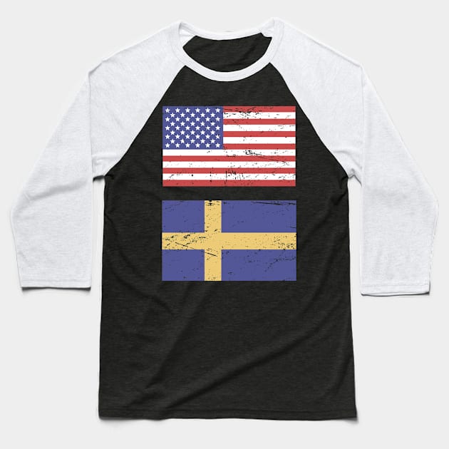 United States Flag & Sweden Flag Baseball T-Shirt by Wizardmode